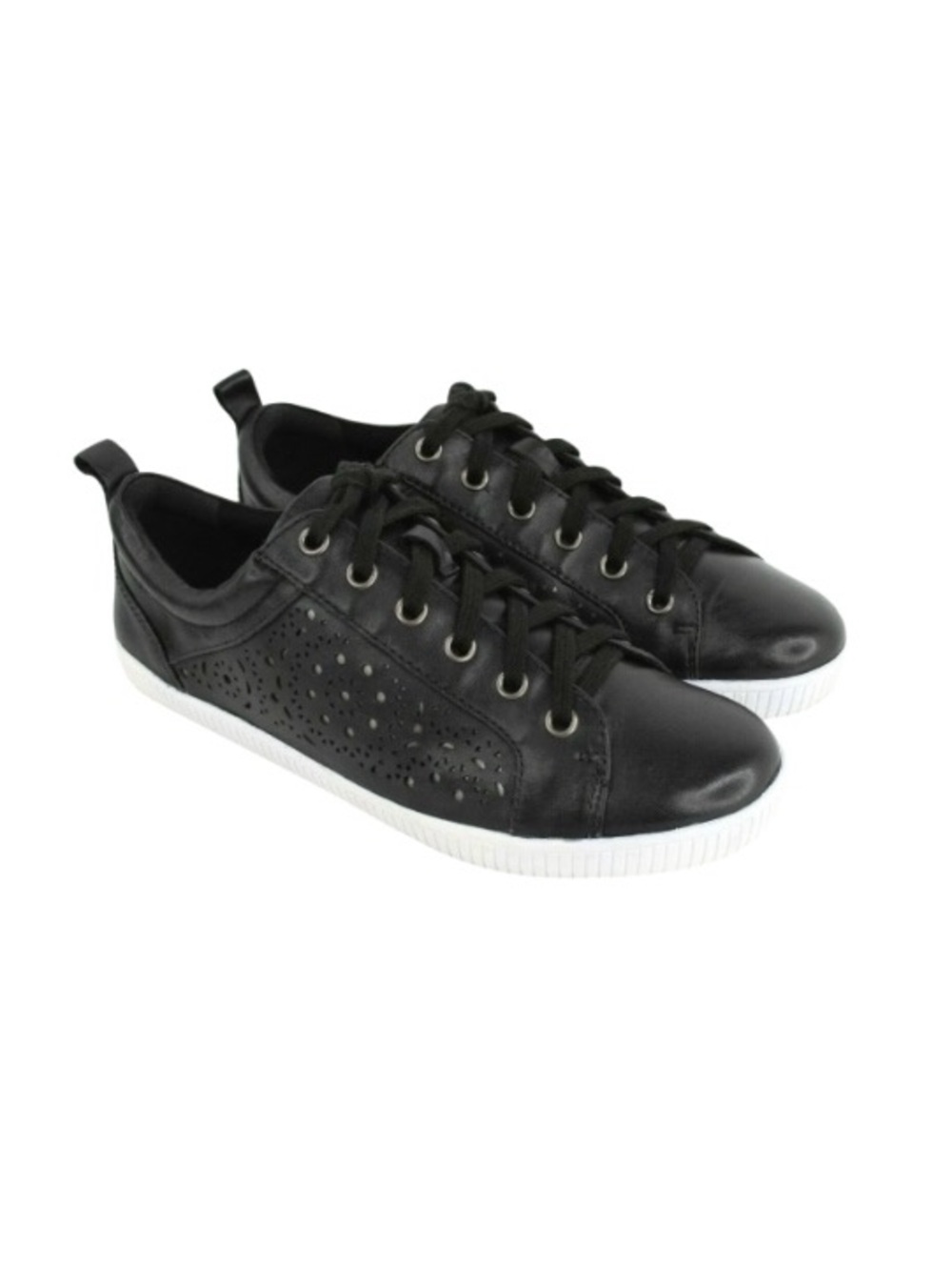 Black Laser-Cut Lace-Up Sneakers with White Sole